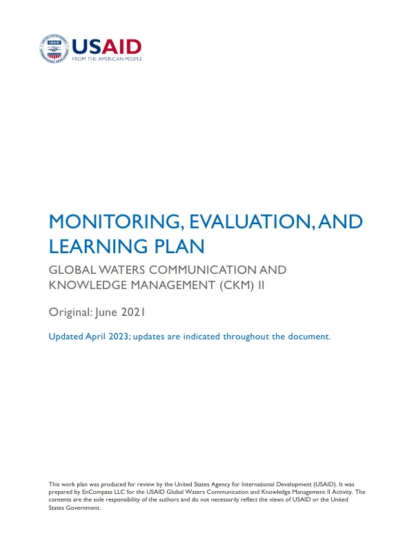 Global Waters CKM II Monitoring, Evaluation, and Learning Plan