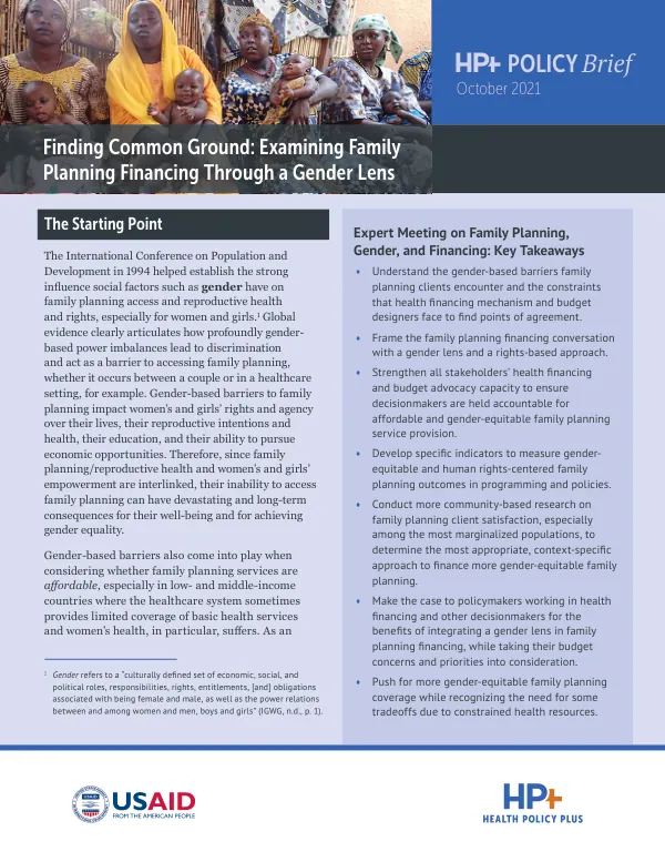 Finding Common Ground: Examining Family Planning Financing Through a Gender Lens