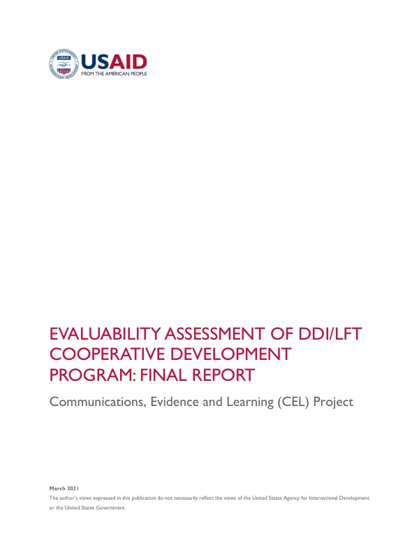 EVALUABILITY ASSESSMENT OF DDI/LFT COOPERATIVE DEVELOPMENT PROGRAM: FINAL REPORT