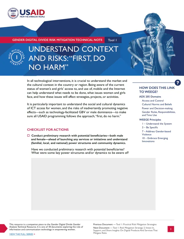 Gender Digital Divide Risk Mitigation Technical Note