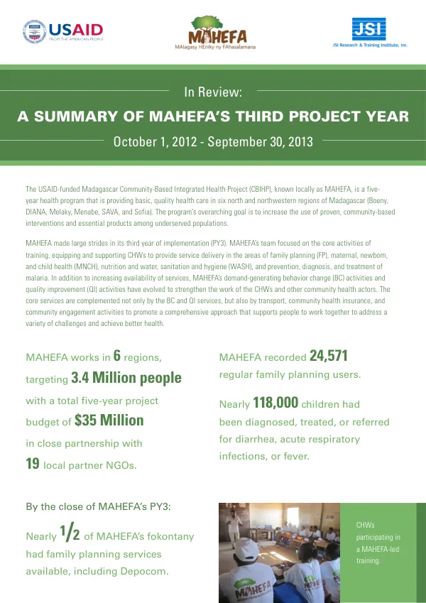 Madagascar Community-Based Integrated Health Program (CBIHP) Annual Report 3 Summary