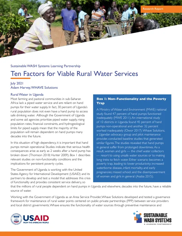 Ten Factors for Viable Rural Water Services