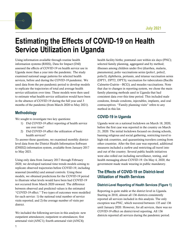 Estimating the Effects of COVID-19 on Health Service Utilization in Uganda