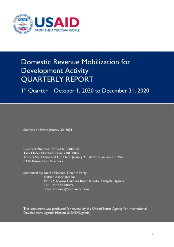 Domestic Revenue Mobilization for Development Activity Quarterly Report 1st Quarter – October 1, 2020 to December 31, 2020