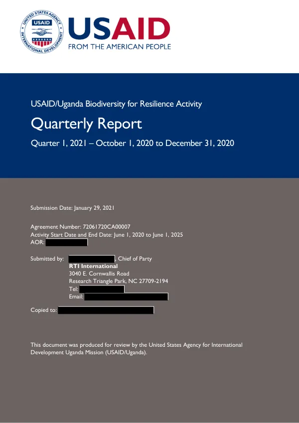 USAID/Uganda Biodiversity for Resilience Activity Quarterly Report