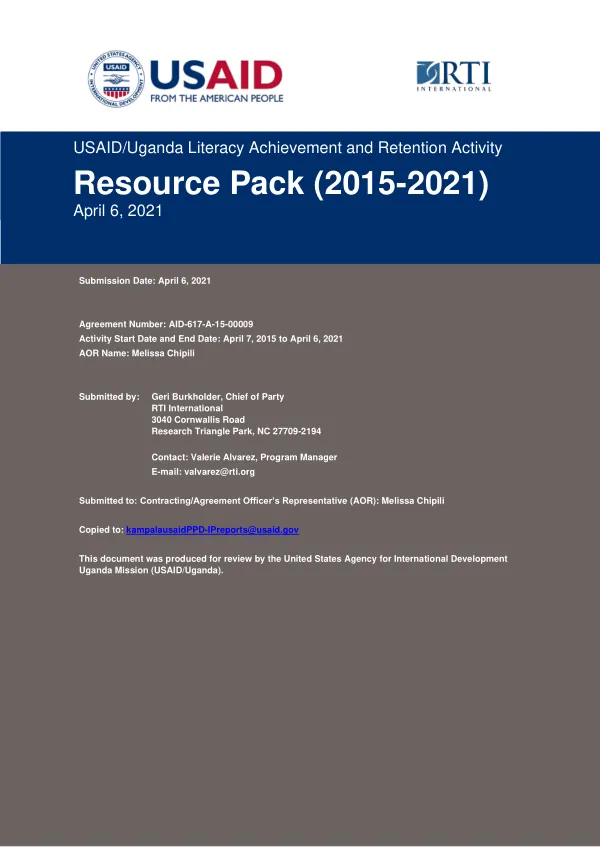 USAID/Uganda Literacy Achievement and Retention Activity Resource Pack (2015-2021)