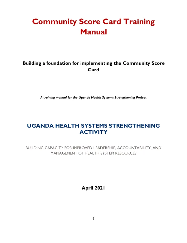 Community Scorecard Training Manual: Building a foundation for implementing the Community Score Card