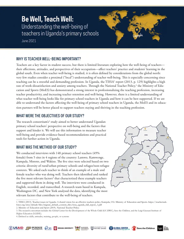 Be Well, Teach Well: Understanding the well-being of teachers in Uganda’s primary schools