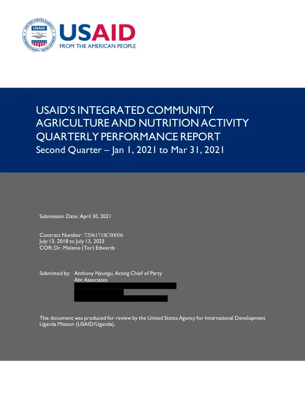 USAID’s Integrated Community Agriculture and Nutrition Activity Quarterly Performance Report