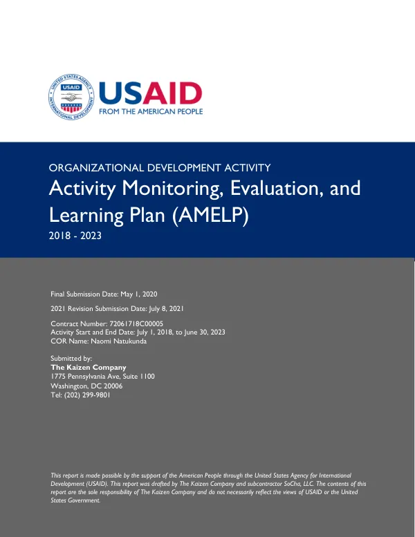 Activity Monitoring, Evaluation, and Learning Plan (AMELP) for Organizational Development Activity (ODA)