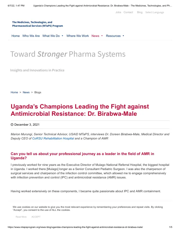 Uganda’s Champions Leading the Fight against Antimicrobial Resistance: Dr. Birabwa-Male