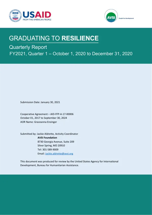 Quarterly Report FY2021, Quarter 1 – October 1, 2020 to December 31, 2020