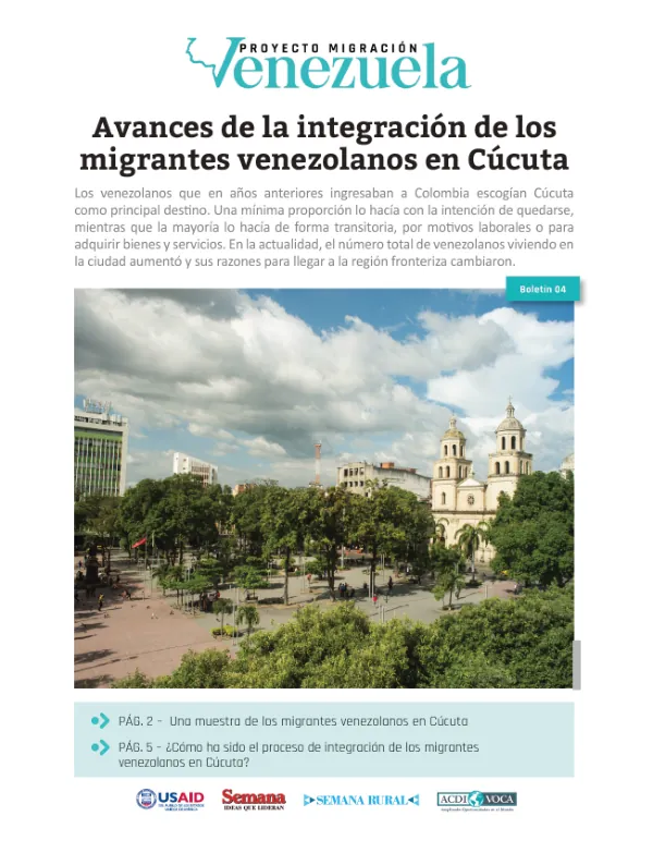 Proyecto Migracion Venezuela: Integración de los migrantes venezolanos en Cúcuta