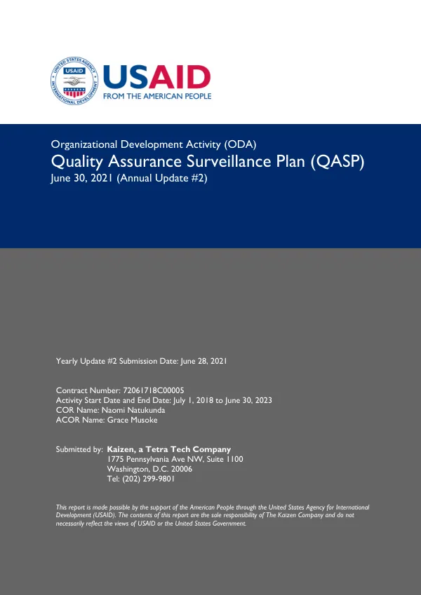 Quality Assurance Surveillance Plan (QASP) for USAID/Uganda – Organizational Development Activity