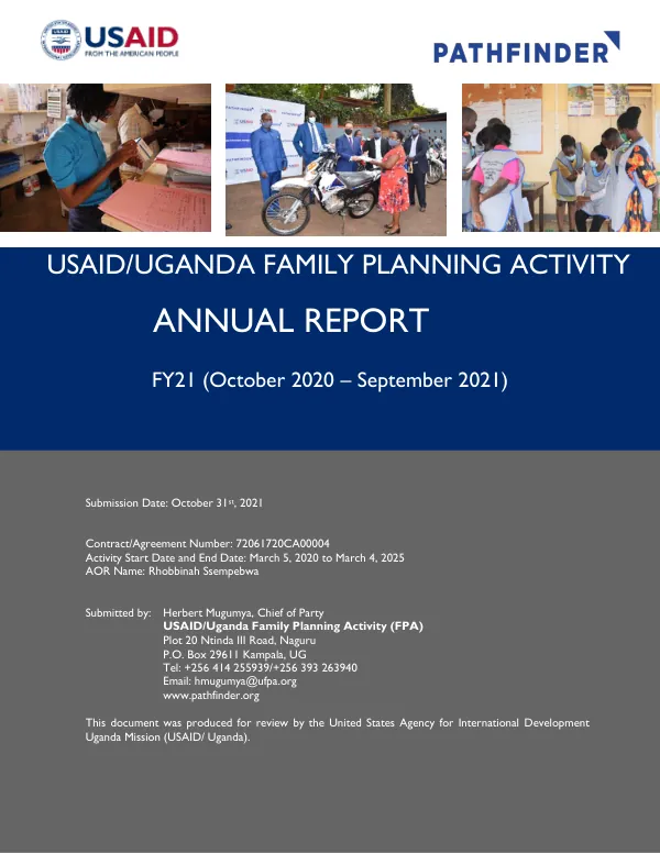 Annual Report FY21: USAID/Uganda Family Planning Activity