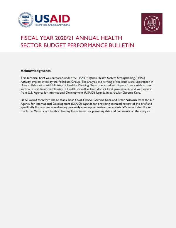 Fiscal Year 2020/21 Annual Health Sector Budget Performance Bulletin