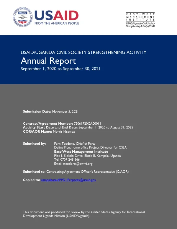 USAID/Uganda Civil Society Strengthening Activity Annual Report