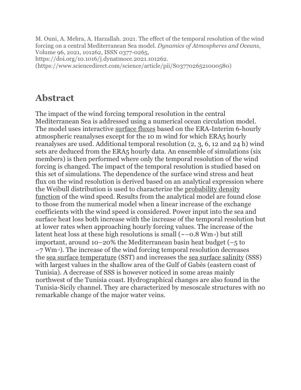 The effect of the temporal resolution of the wind forcing on a central Mediterranean Sea model
