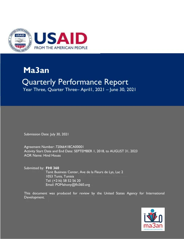 USAID Ma3an Year Three, Quarter Three Performance Report