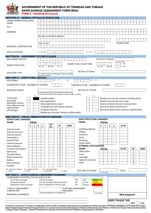 Rapid Damage Assessment Form (RDA) for Building Structures