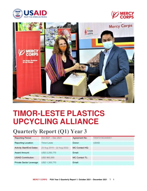 PUA Year 3 Quarterly Report 1: October 2021 – December 2021