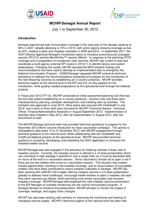 MCHIP Senegal Annual Report PY4 (2012)