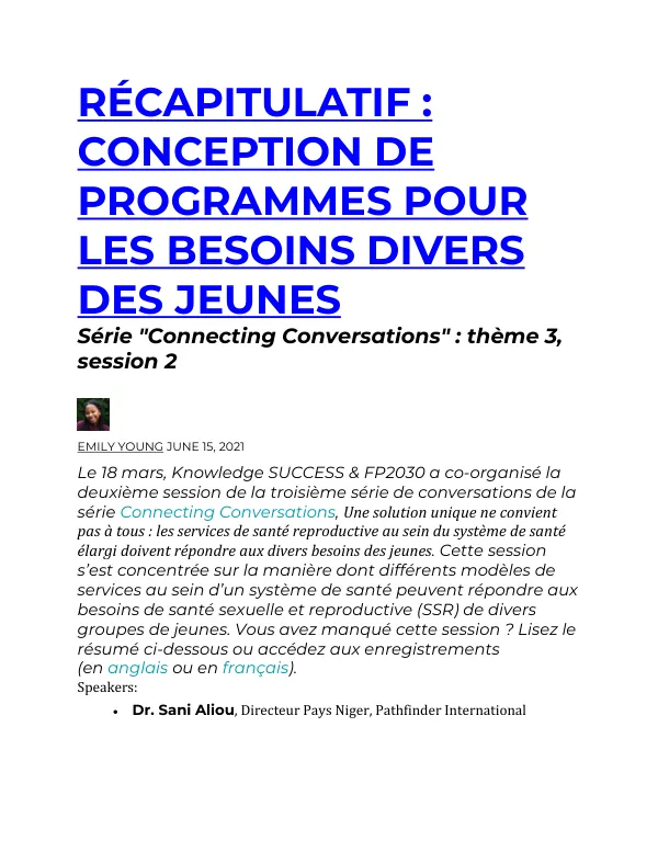 RÉCAPITULATIF : CONCEPTION DE PROGRAMMES POUR LES BESOINS DIVERS DES JEUNES