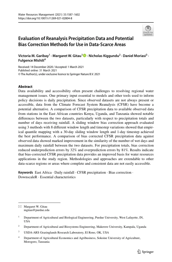 Evaluation of Reanalysis Precipitation Data and Potential Bias Correction Methods for Use in Data-Scarce Areas