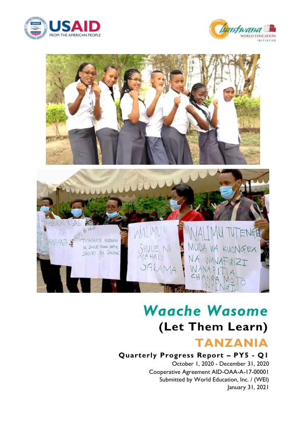 Waache Wasome (“Let Them Learn”) Tanzania | Y5 Q1 Quarterly Progress Report
