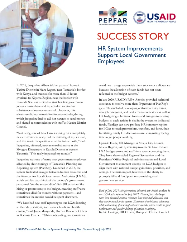 USAID/Tanzania Public Sector Systems Strengthening Plus | Success Story