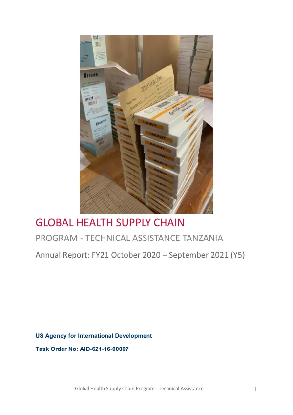 Global Health Supply Chain Program - Technical Assistance Annual Report: FY21 October 2020 – September 2021 (Y5)
