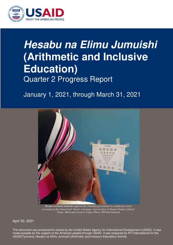 Hesabu Na Elimu Jumuishi (Arithmetic and Inclusive Education) Quarter 2 Progress Report