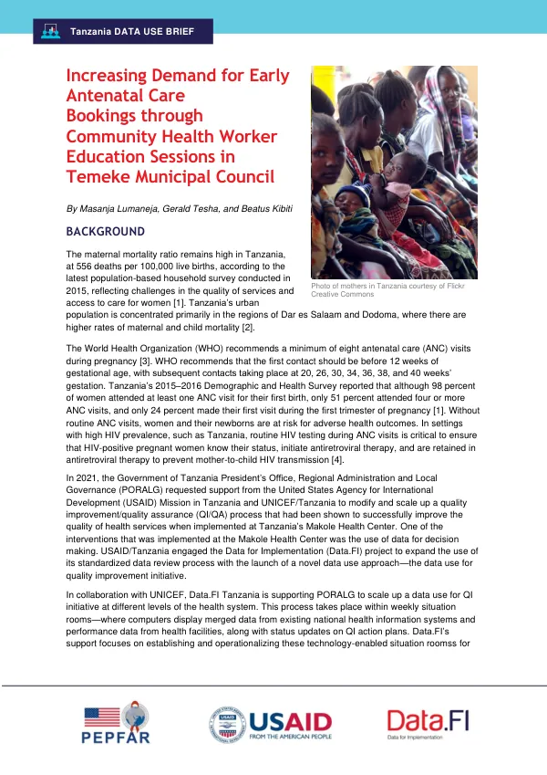 Increasing Demand for Early ANC Bookings through Community Health Worker Education Sessions in Temeke Municipal Council