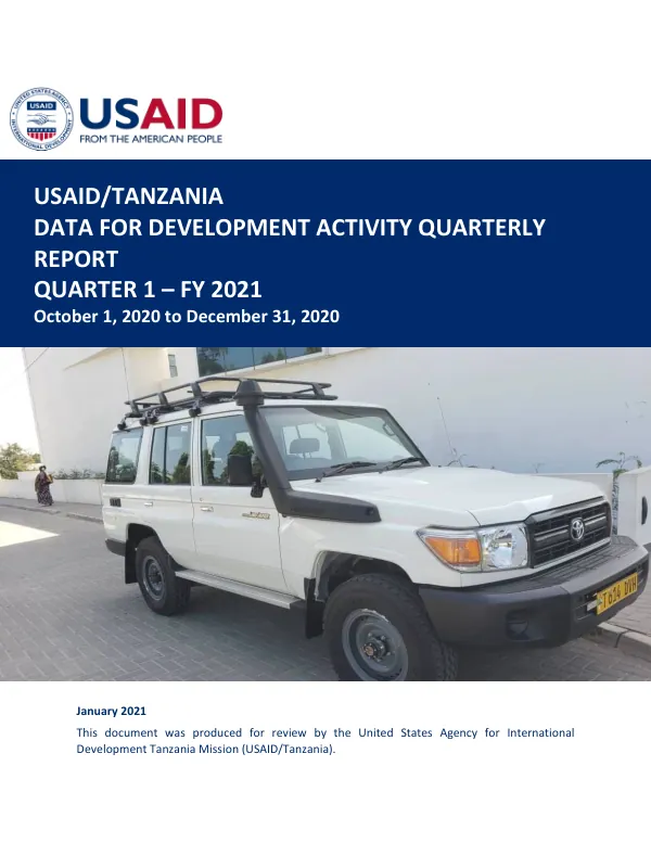 USAID/Tanzania Data for Development Activity Quarterly Report: Quarter 1 - FY2021