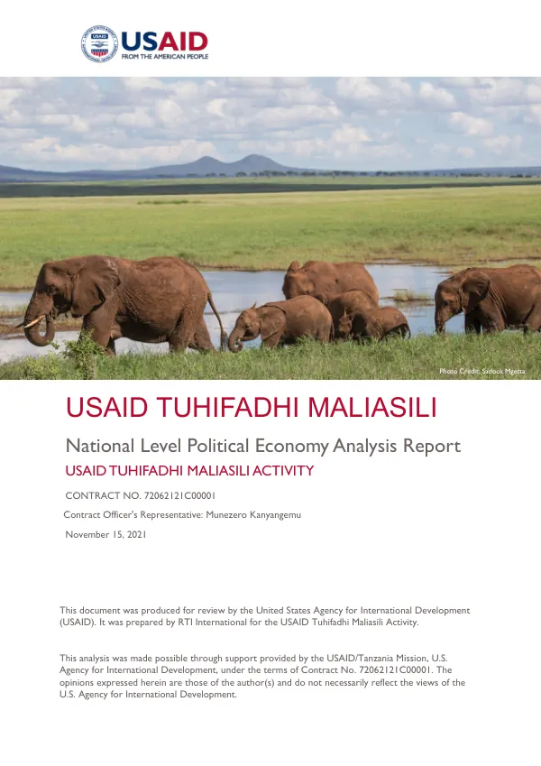 National Level Political Economy Analysis Report USAID Tuhifadhi Maliasili