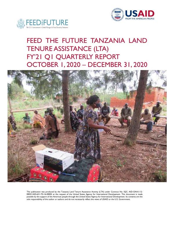 Feed the Future Tanzania Land Tenure Assistance (LTA) FY’21 Q1 Quarterly Report