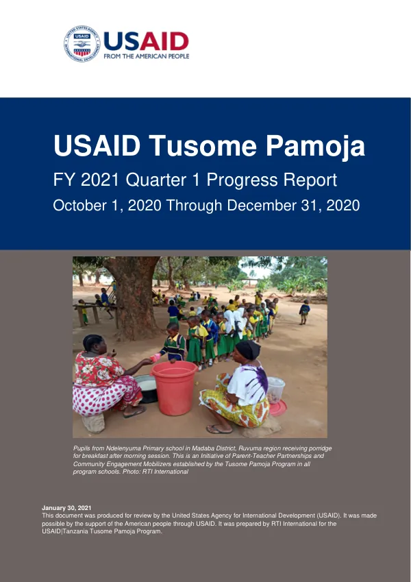 USAID Tusome Pamoja FY 2021 Quarter 1 Progress Report October 1, 2020 Through December 31, 2020
