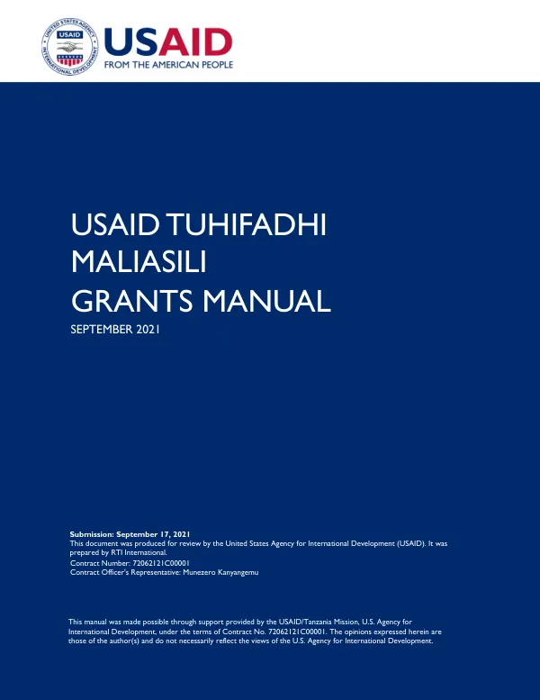 USAID TUHIFADHI MALIASILI GRANTS MANUAL