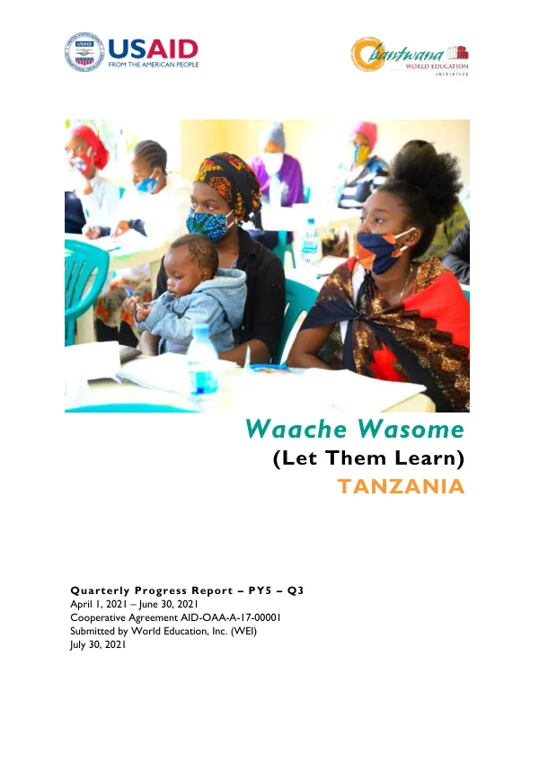 Waache Wasome (Let Them Learn) Tanzania | PY5 Q3 Quarterly Progress Report