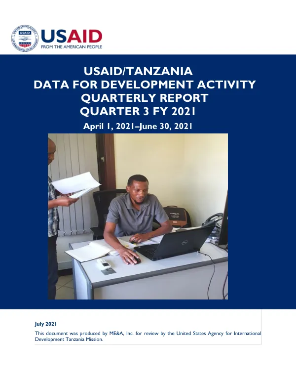 USAID/Tanzania Data for Development Activity Quarterly Report: Quarter 3 - FY2021