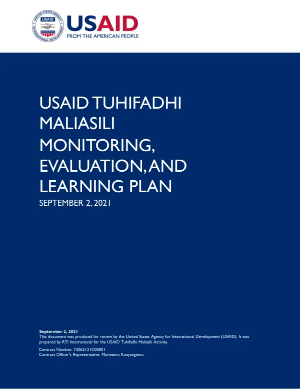 USAID Tuhifadhi Maliasili Monitoring, Evaluation, and Learning Plan