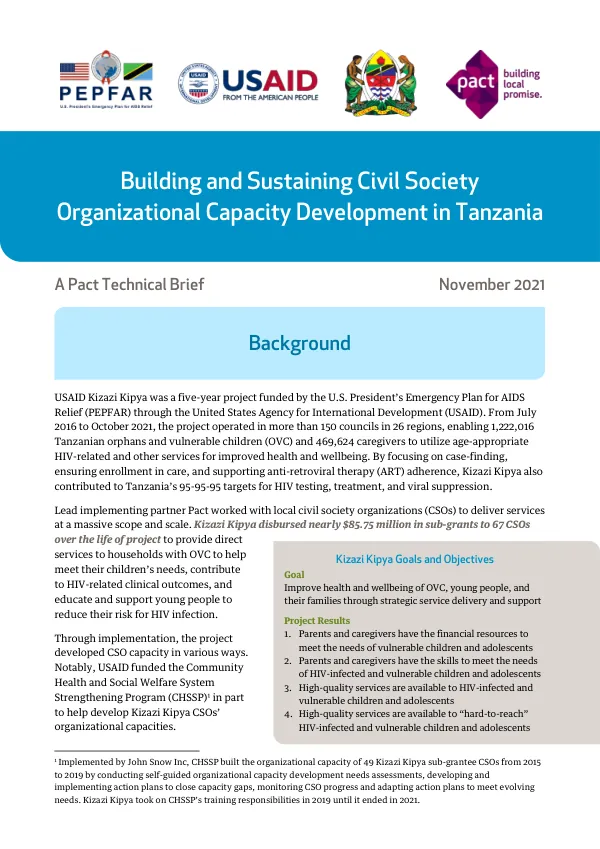 Building and Sustaining Civil Society Organizational Capacity Development in Tanzania