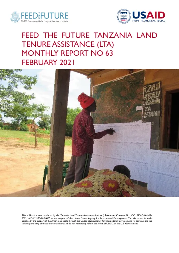 Feed the Future Tanzania Land Tenure Assistance (LTA) Monthly Report No. 63