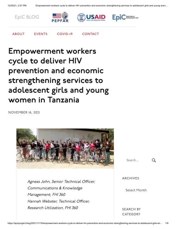 Empowerment workers cycle to deliver HIV prevention and economic strengthening services to adolescent girls and young women in Tanzania