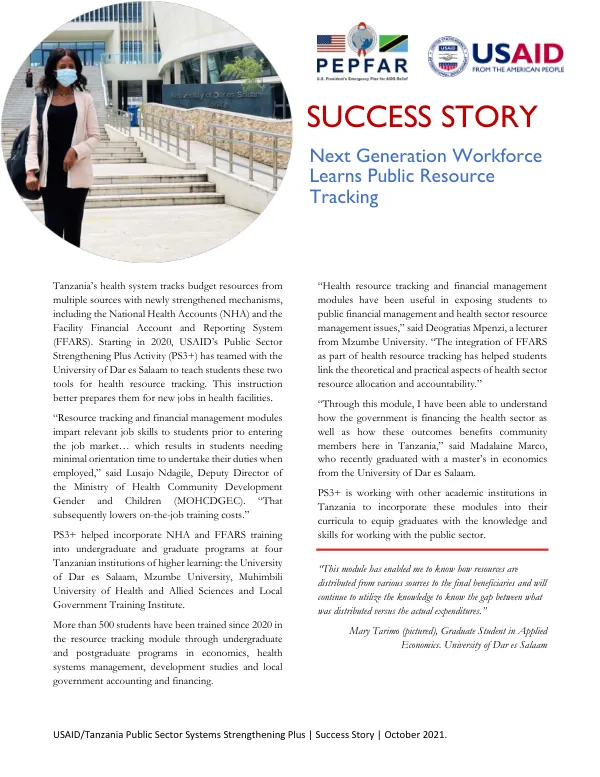 USAID/Tanzania Public Sector Systems Strengthening Plus | Success Story | October 2021