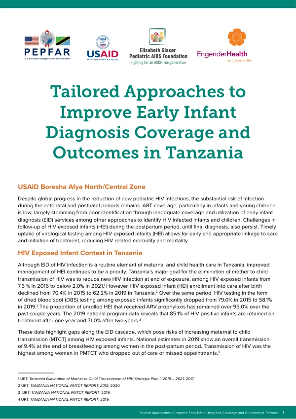 Tailored Approaches to Improve Early Infant Diagnosis Coverage and Outcomes in Tanzania
