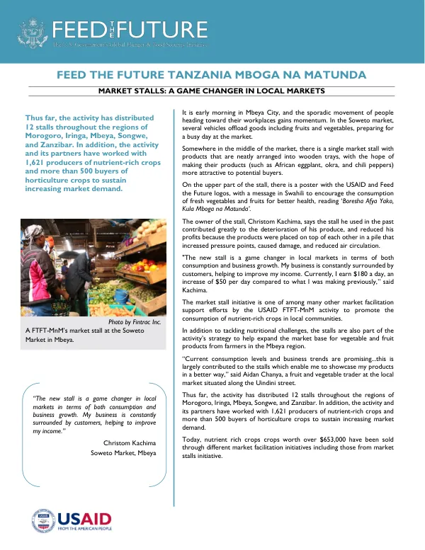 Feed the Future Tanzania MBOGA NA MATUNDA Market Stalls: A Game Changer in Local Markets