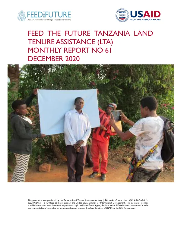Feed the Future Tanzania Land Tenure Assistance (LTA) Monthly Report No. 61 - December 2020