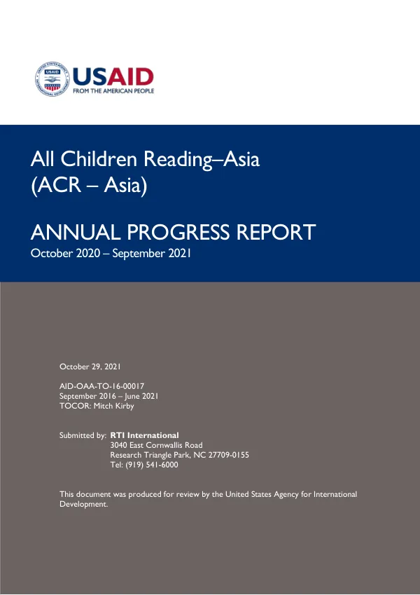 All Children Reading–Asia Annual Progress Report October 2020–September 2021