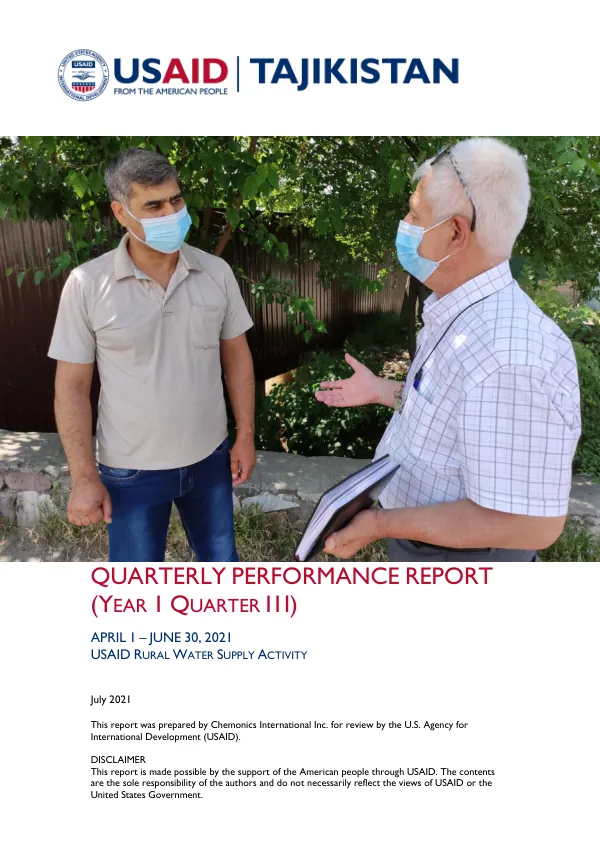 USAID Rural Water Supply Activity Quarterly Report Year 1, Quarter III